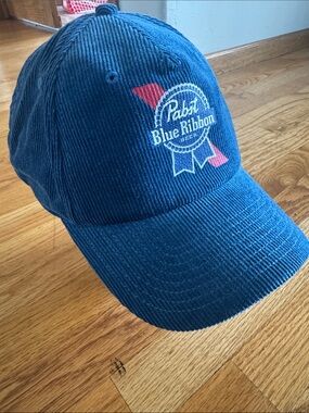 Pabst Blue Ribbon Corduroy Baseball Cap - Blue with Red Accents SnapBack